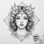 A serene tattoo sketch of the goddess lada, h… – tattoo sketch (№1754049637_0, 01.08.2025 12:00) — tattoovalue.net