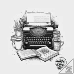 A cozy, messy writer’s desk with a vintage ty… – tattoo sketch (№1754050066_0, 01.08.2025 12:07) — tattoovalue.net