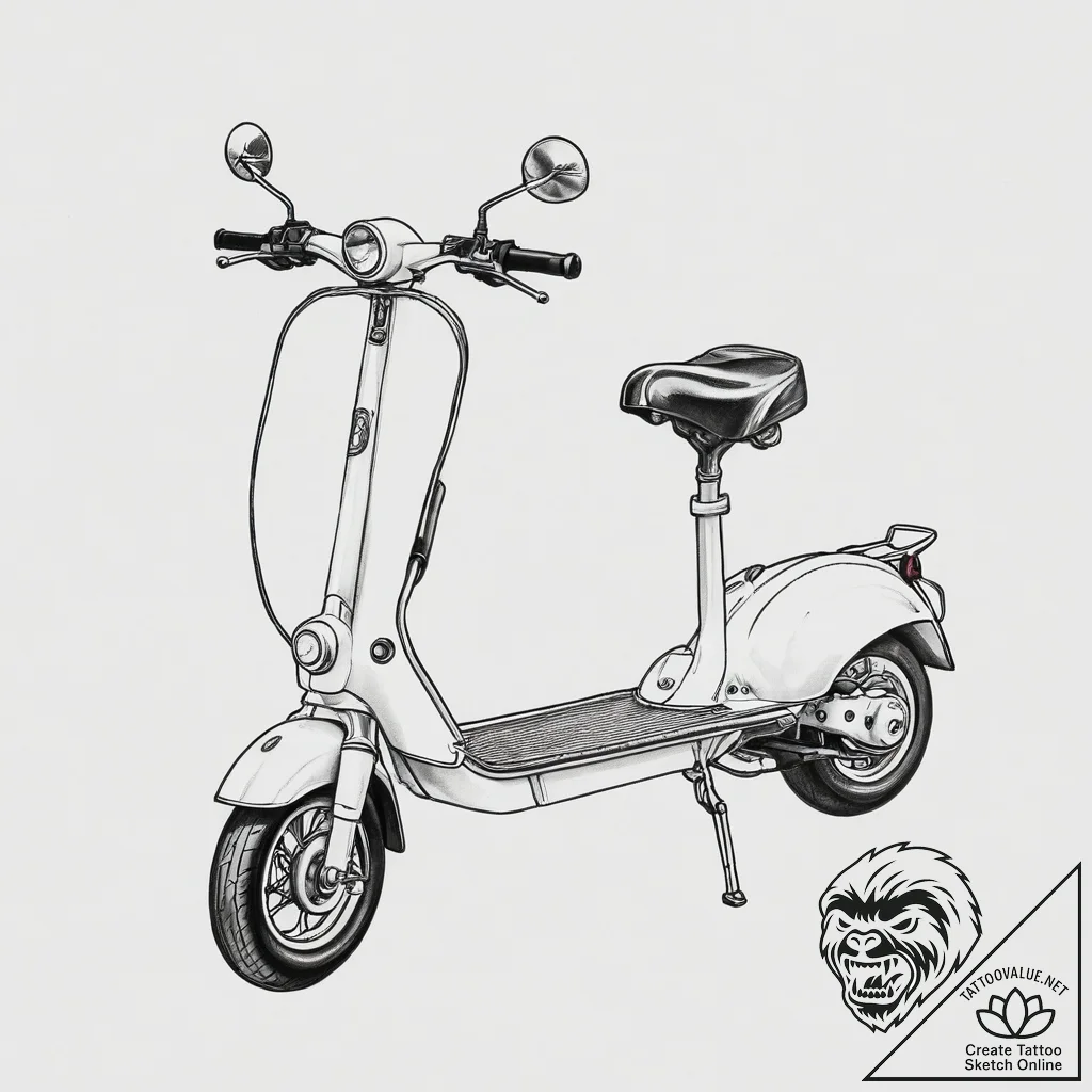 A modern, electric scooter parked on a city s... - tattoo sketch (№1754050475_0, 01.08.2025 12:14) — tattoovalue.net