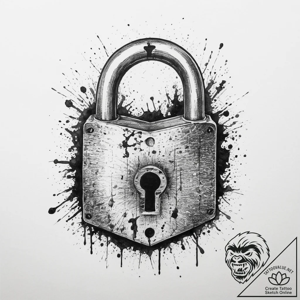 Tattoo design a padlock with a date engraved... - tattoo sketch (№1754051087_0, 01.08.2025 12:24) — tattoovalue.net