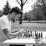A person playing chess in a park, deeply conc… – tattoo sketch (№1754052298_0, 01.08.2025 12:44) — tattoovalue.net