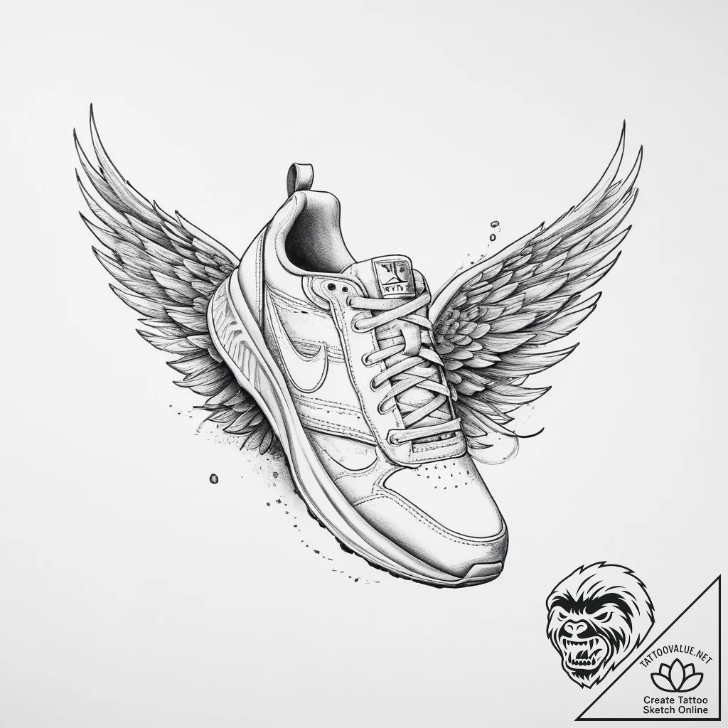 Tattoo sketch a runner's shoe with wings. - tattoo sketch (№1754052500_0, 01.08.2025 12:48) — tattoovalue.net