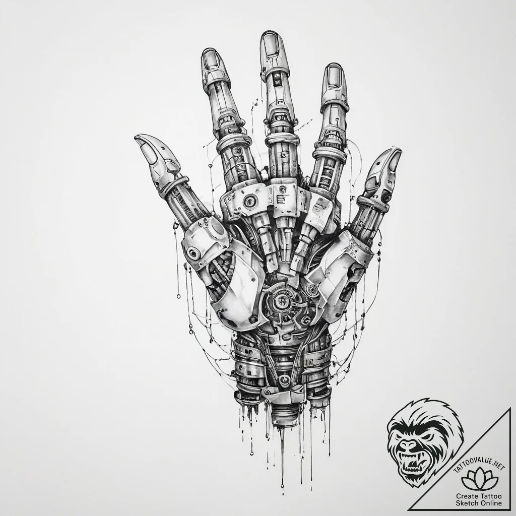 Tattoo design a robotic hand, strong and prec... - tattoo sketch (№1754052908_0, 01.08.2025 12:55) — tattoovalue.net