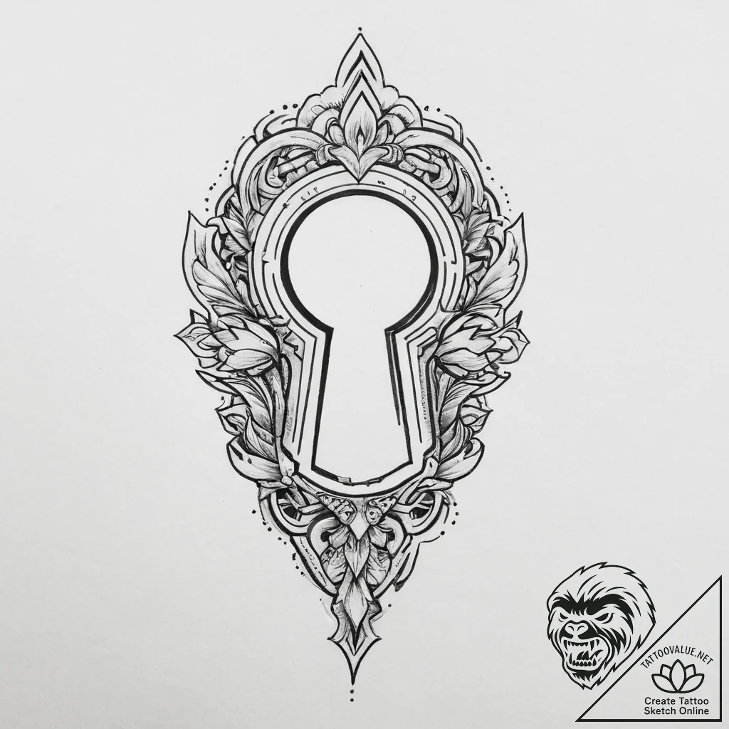 A keyhole shape, tattoo flash sheet design, m... - tattoo sketch (№1754053108_0, 01.08.2025 12:58) — tattoovalue.net