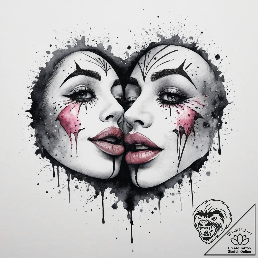Kiss, artistic tattoo sketch, watercolor tatt... - tattoo sketch (№1754053913_0, 01.08.2025 13:11) — tattoovalue.net