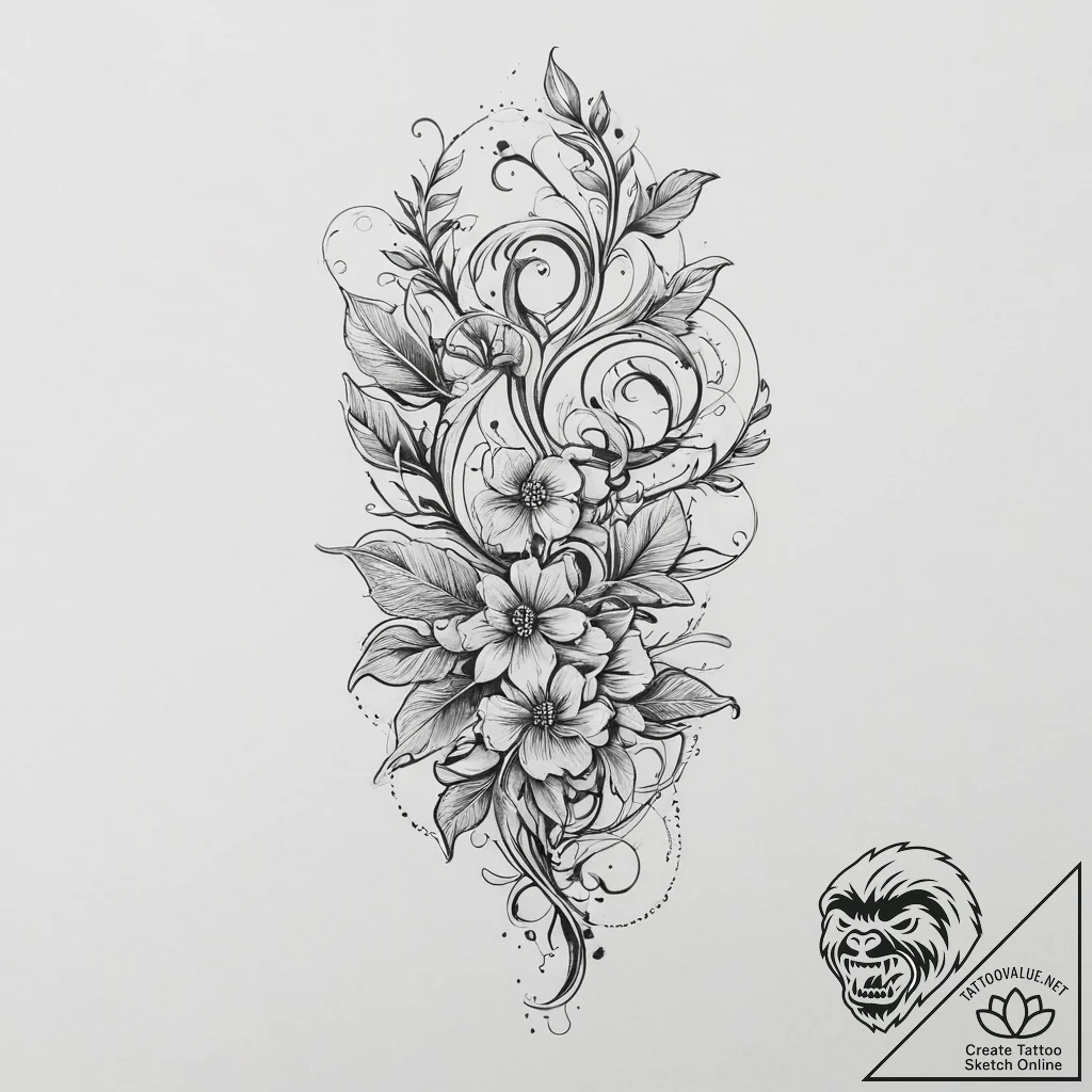Tattoo design a delicate vine wrapping around... - tattoo sketch (№1754054520_0, 01.08.2025 13:22) — tattoovalue.net