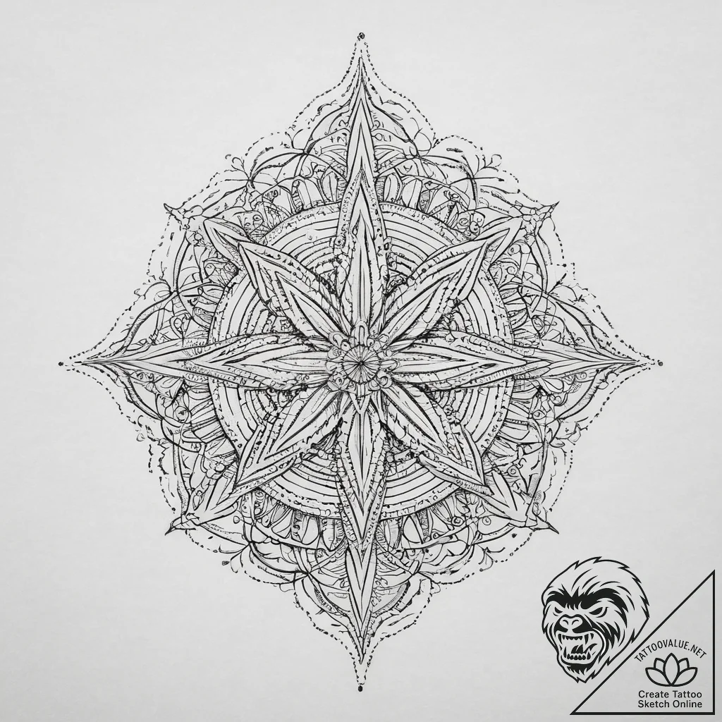 Starfish, artistic tattoo sketch, geometric t... - tattoo sketch (№1754054727_0, 01.08.2025 13:25) — tattoovalue.net