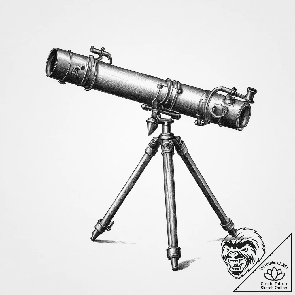 Tattoo design a sturdy, old-fashioned telesco... - tattoo sketch (№1754055341_0, 01.08.2025 13:35) — tattoovalue.net