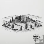 A wide shot of the rolling, green hills of tu… – tattoo sketch (№1754055542_0, 01.08.2025 13:39) — tattoovalue.net