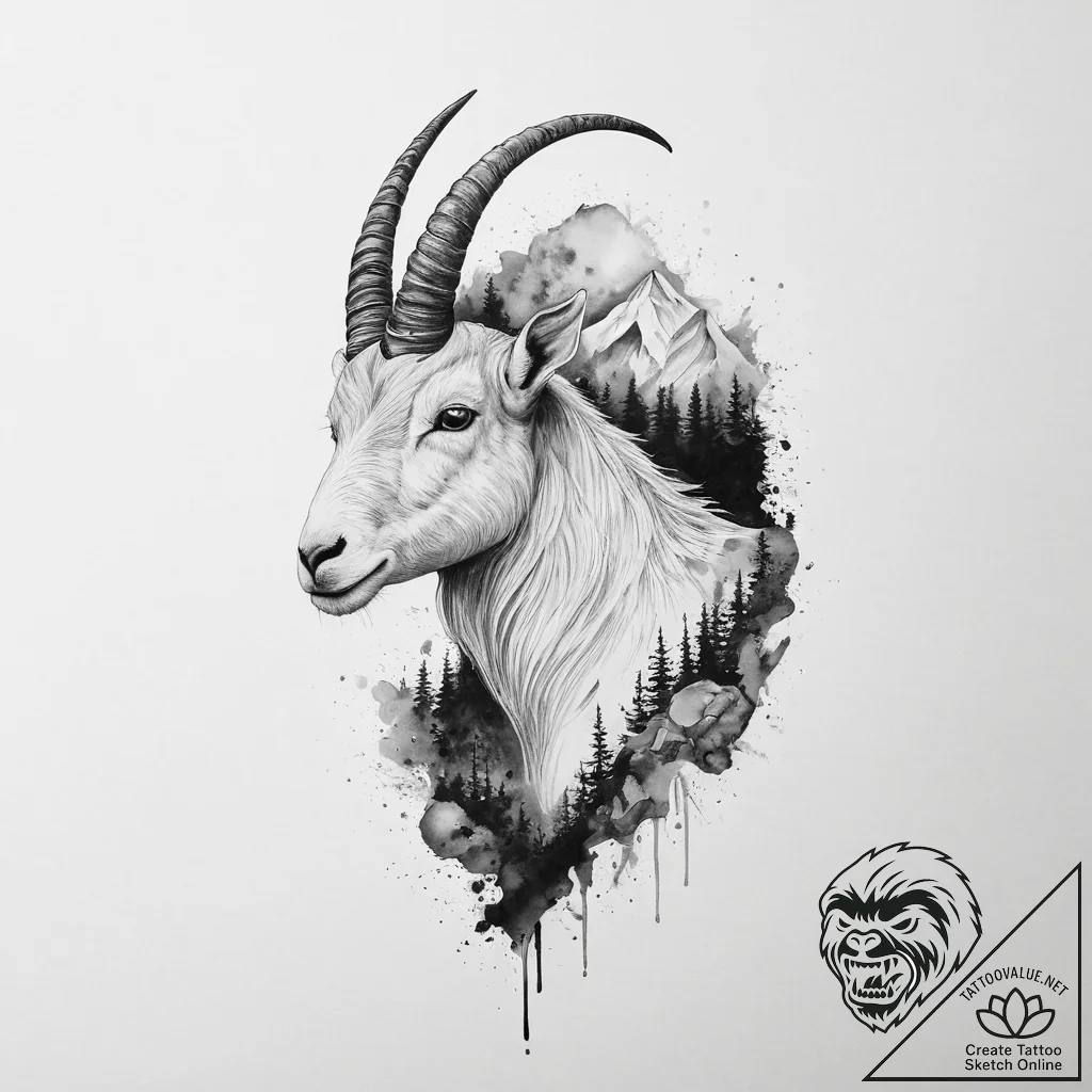 Tattoo design a capricorn goat-fish, with a m... - tattoo sketch (№1754055741_0, 01.08.2025 13:42) — tattoovalue.net