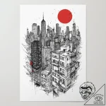 The view from a high-rise apartment balcony o… – tattoo sketch (№1754057174_0, 01.08.2025 14:06) — tattoovalue.net
