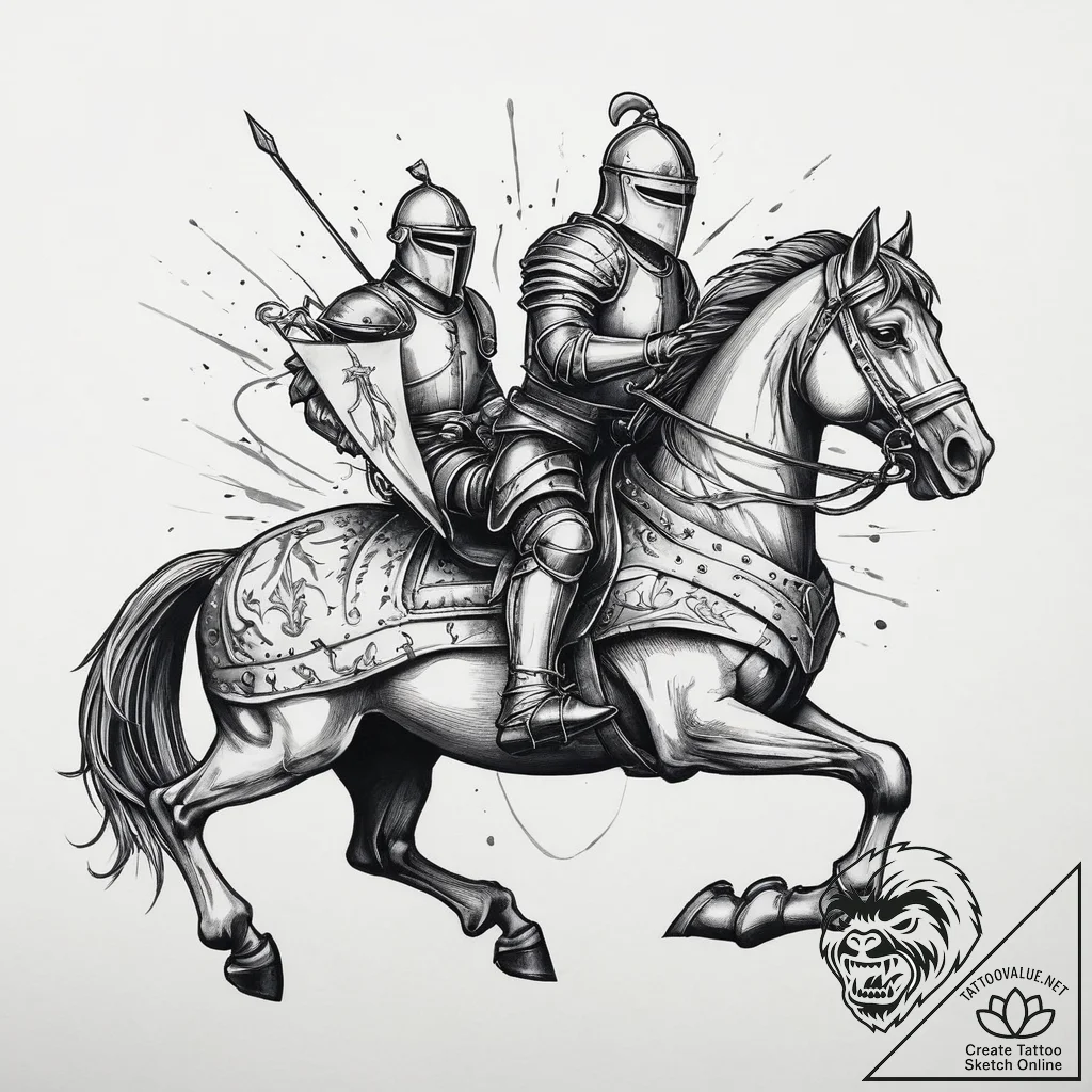 Knight jousting, tattoo flash sheet design, o... - tattoo sketch (№1754057593_0, 01.08.2025 14:13) — tattoovalue.net