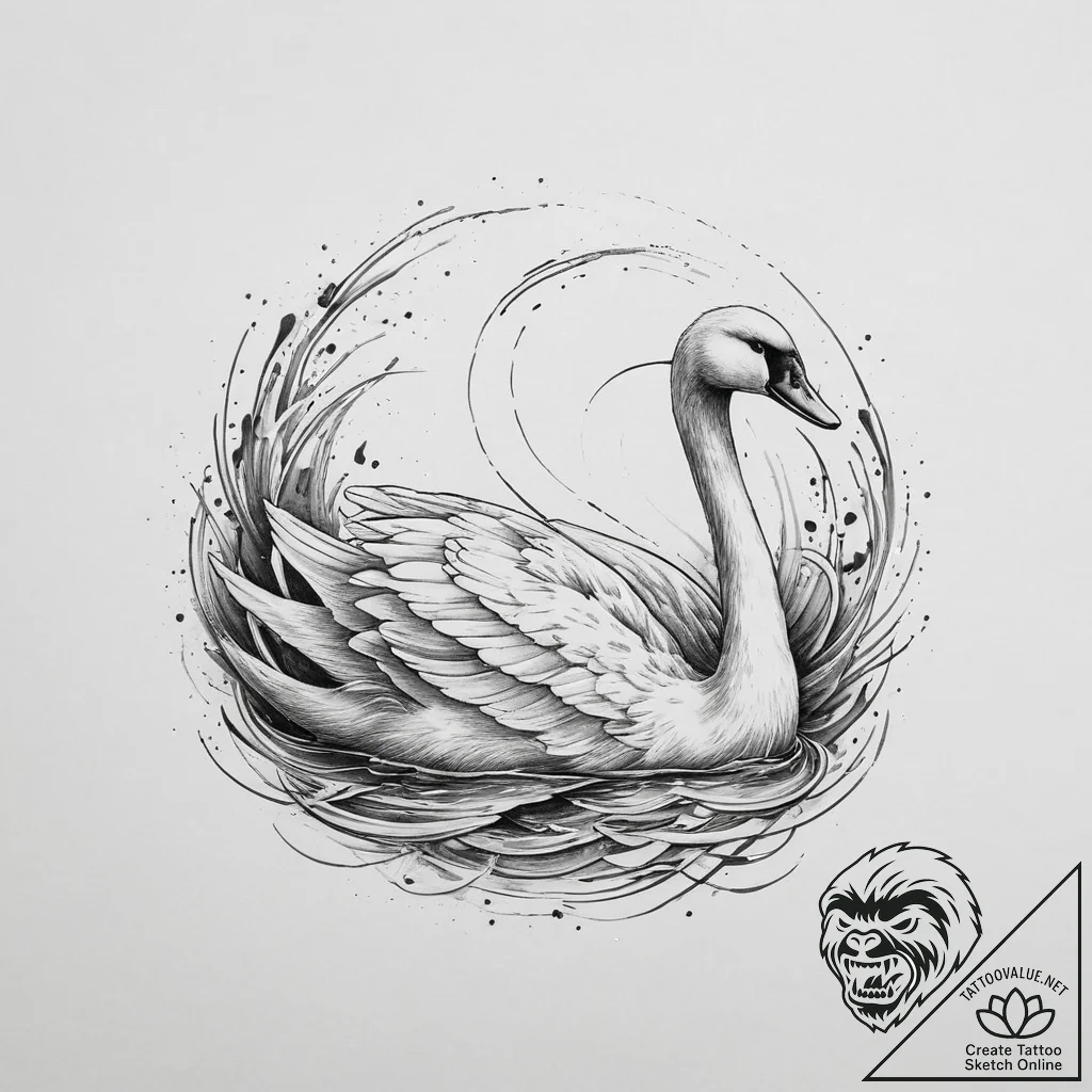 Tattoo sketch a graceful swan, symbolizing pu... - tattoo sketch (№1754057793_0, 01.08.2025 14:16) — tattoovalue.net