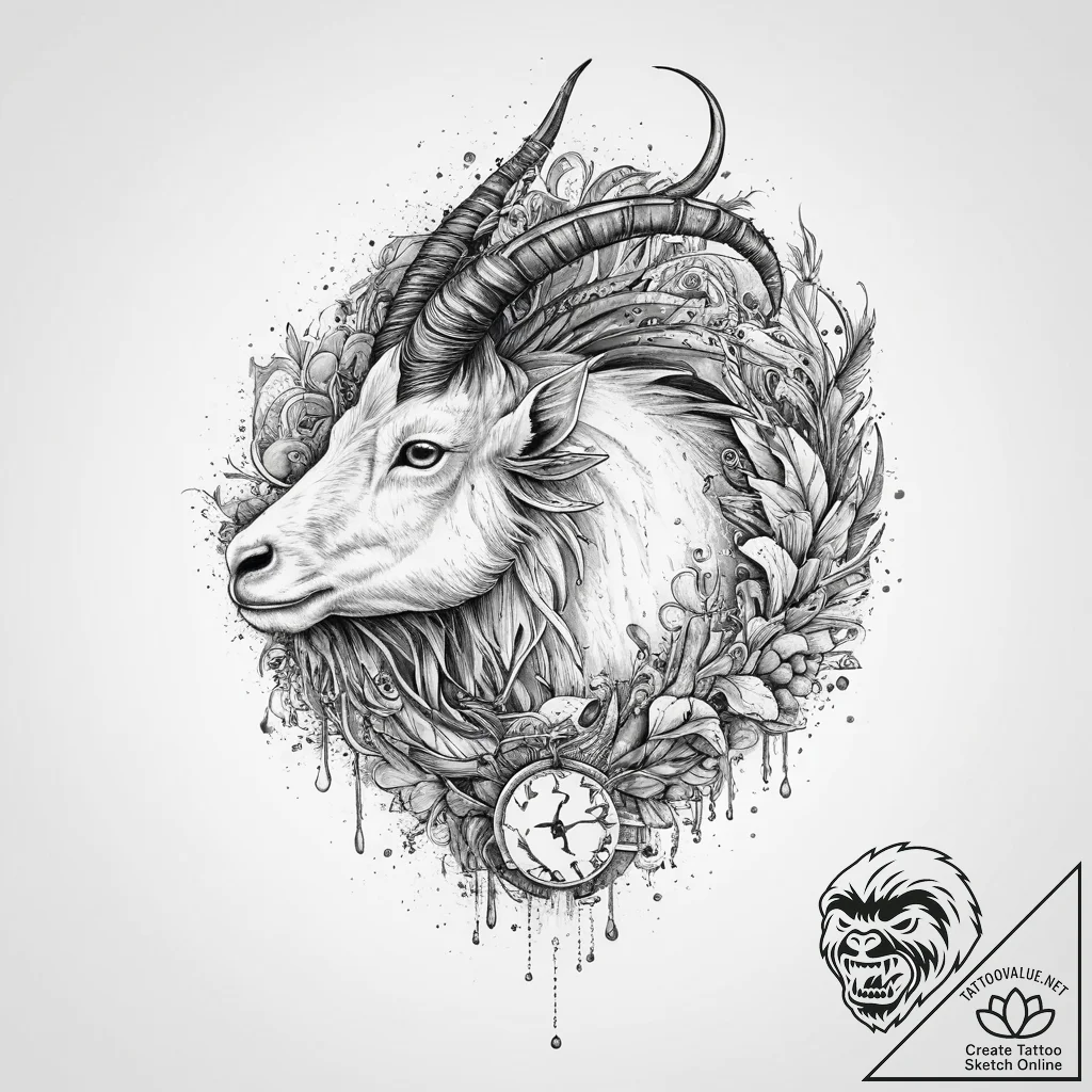 Tattoo design a capricorn goat-fish, half cov... - tattoo sketch (№1754058194_0, 01.08.2025 14:23) — tattoovalue.net