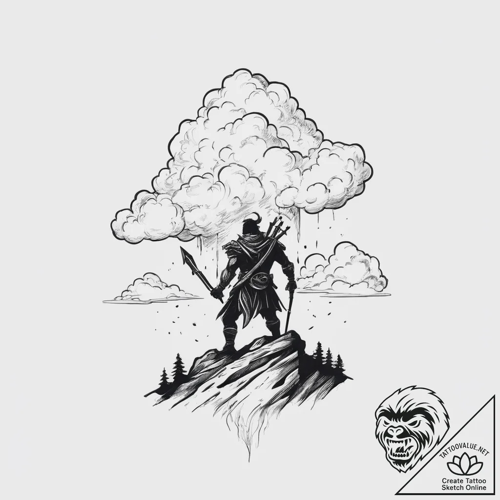 Tattoo design: a silhouette of perun standing... - tattoo sketch (№1754058610_0, 01.08.2025 14:30) — tattoovalue.net