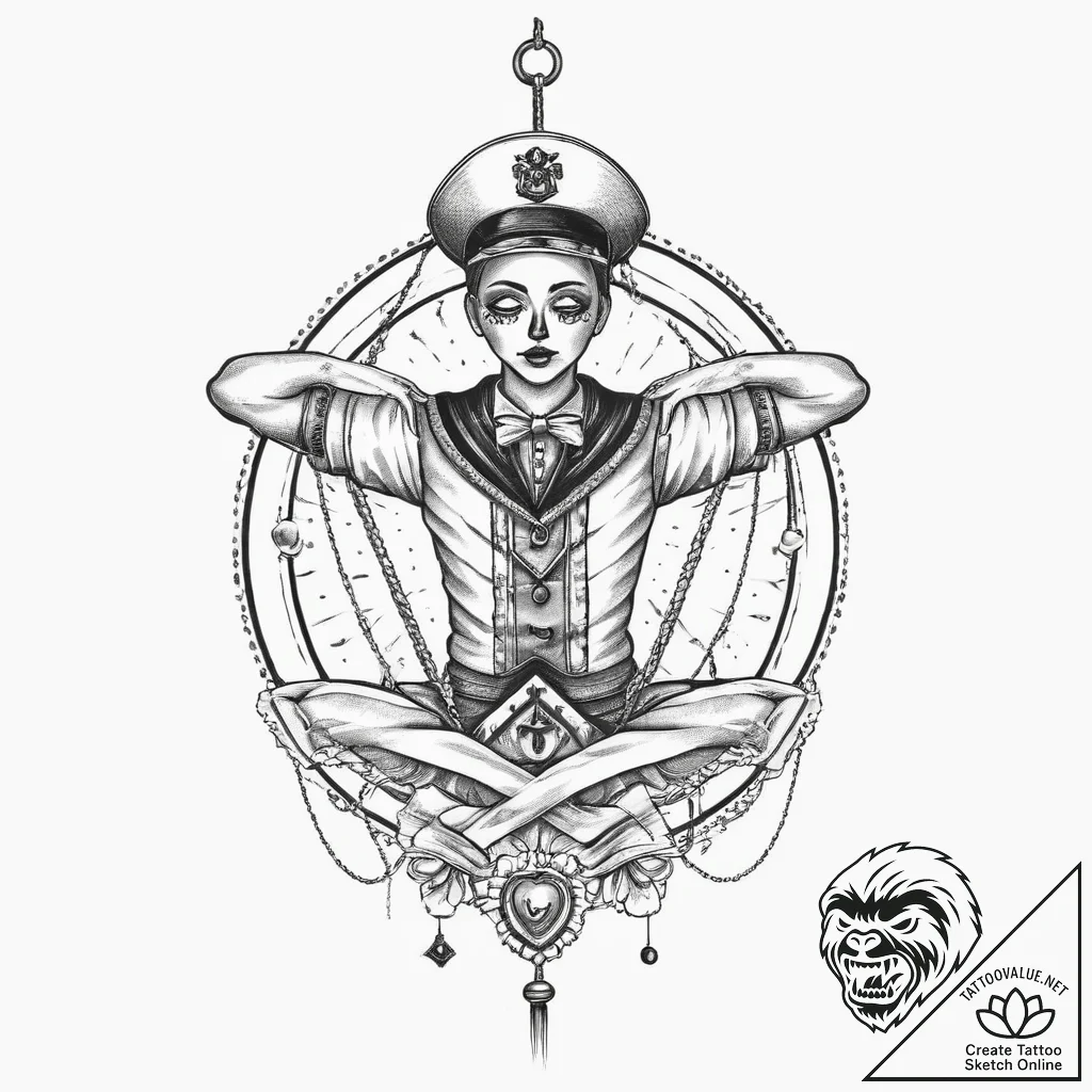 A marionette with cut strings, ink illustrati... - tattoo sketch (№1754059832_0, 01.08.2025 14:50) — tattoovalue.net