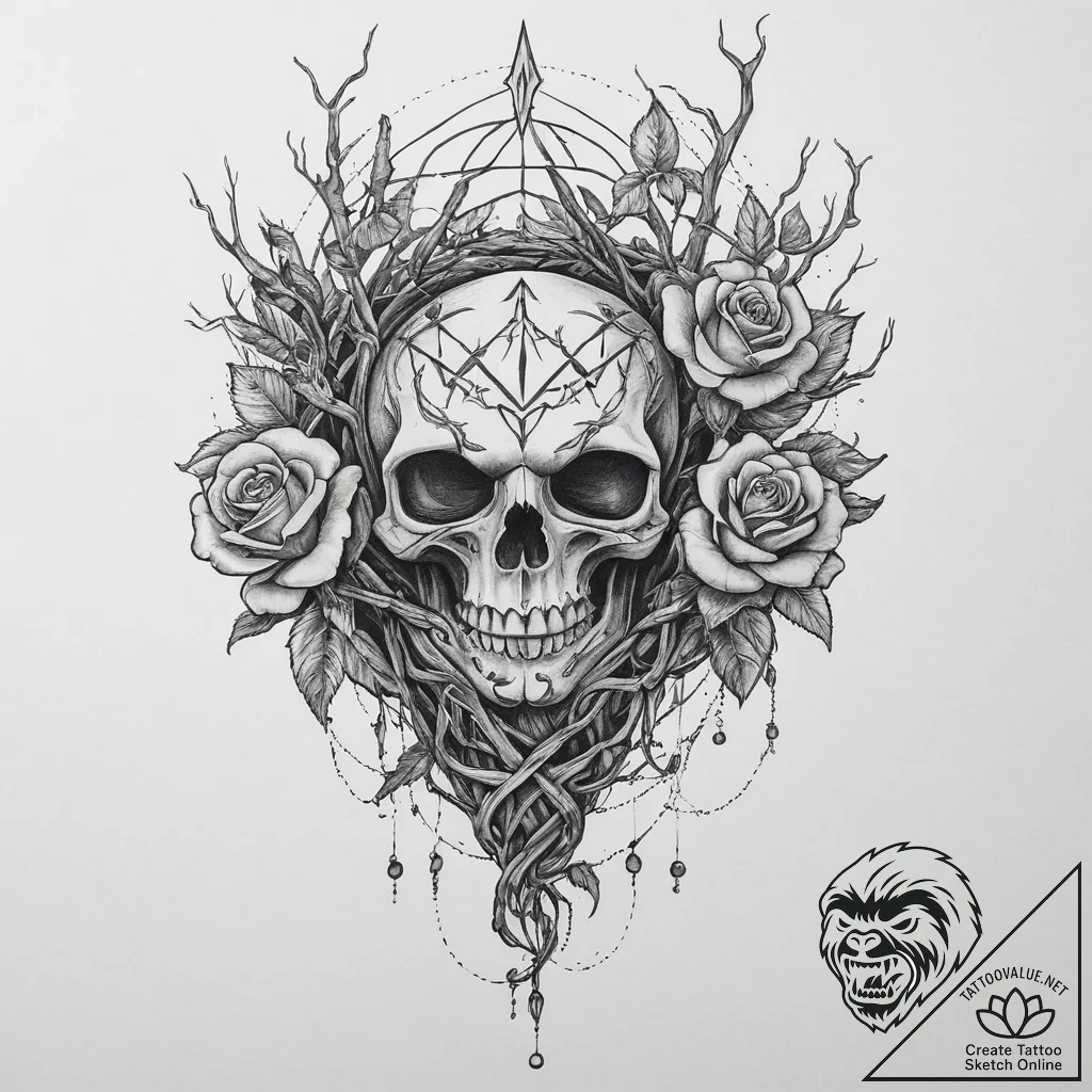 64. tattoo design: a "chernobog" rune intertw... - tattoo sketch (№1754061652_0, 01.08.2025 15:20) — tattoovalue.net