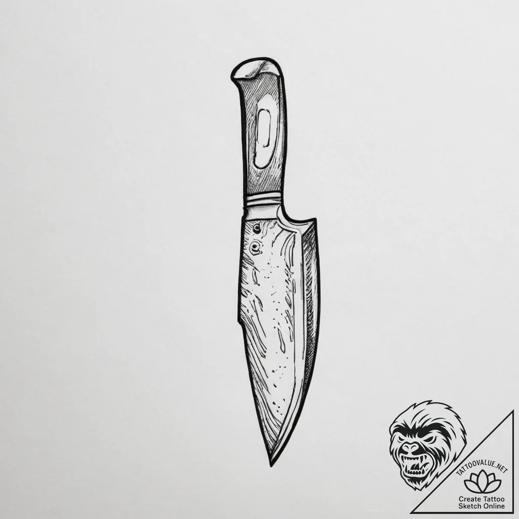 A close-up of a chef's knife, reflecting the... - tattoo sketch (№1754062053_0, 01.08.2025 15:27) — tattoovalue.net
