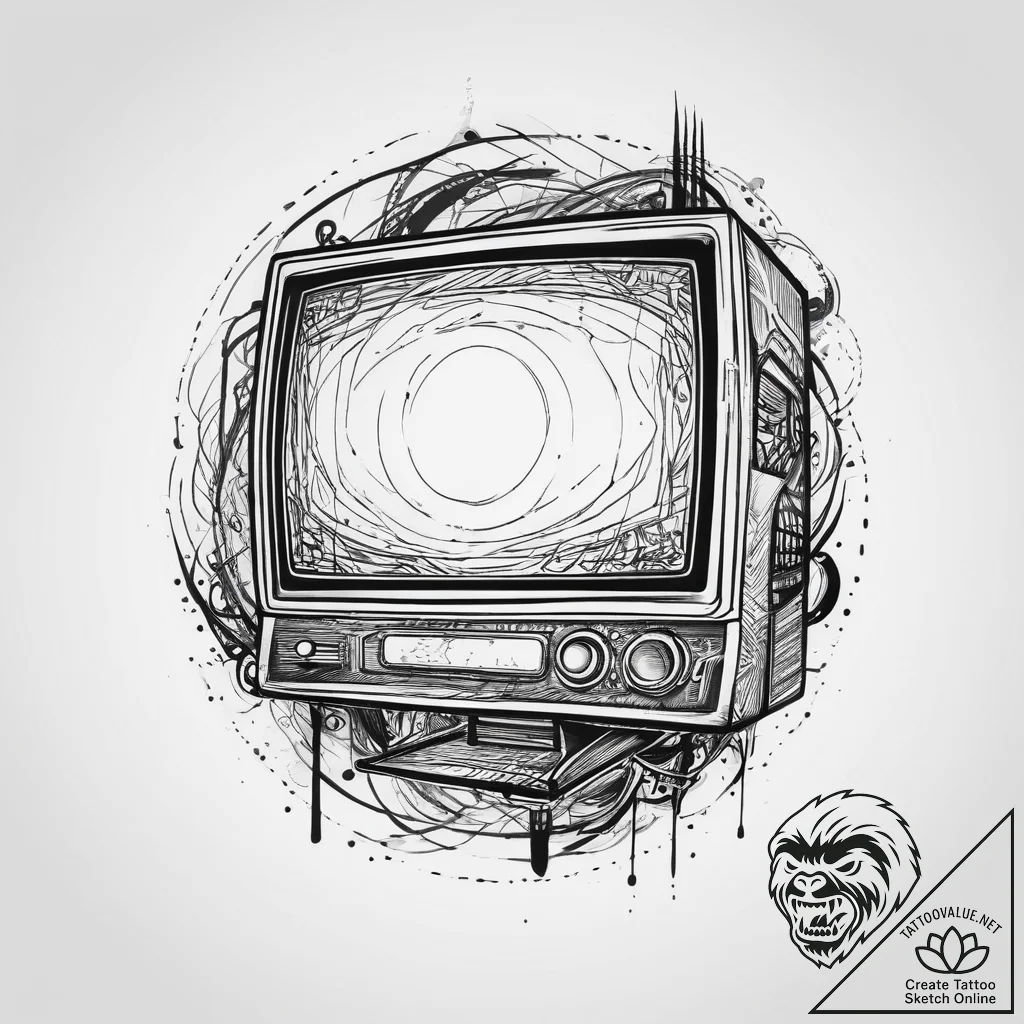 Tattoo design a stylized gaming monitor with... - tattoo sketch (№1754062258_0, 01.08.2025 15:30) — tattoovalue.net