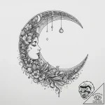 Moon, ink illustration for tattoo, dotwork sh… – tattoo sketch (№1754063069_0, 01.08.2025 15:44) — tattoovalue.net