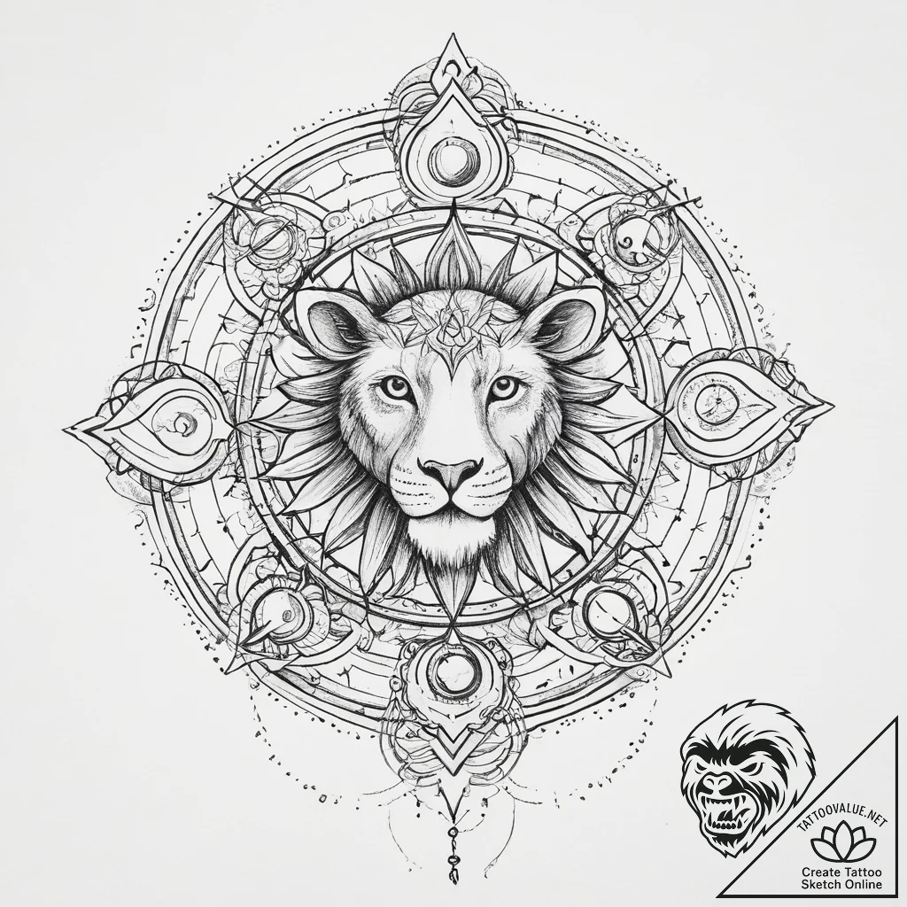 Tattoo design a zodiac animal with subtle alc... - tattoo sketch (№1754063476_0, 01.08.2025 15:51) — tattoovalue.net