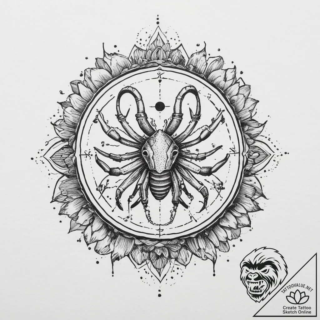 Tattoo design a zodiac flower (e.g., honeysuc... - tattoo sketch (№1754064312_0, 01.08.2025 16:05) — tattoovalue.net