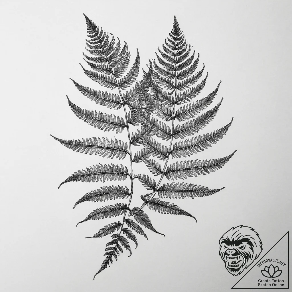 Tattoo sketch a detailed fern leaf, showing i... - tattoo sketch (№1754064530_0, 01.08.2025 16:08) — tattoovalue.net