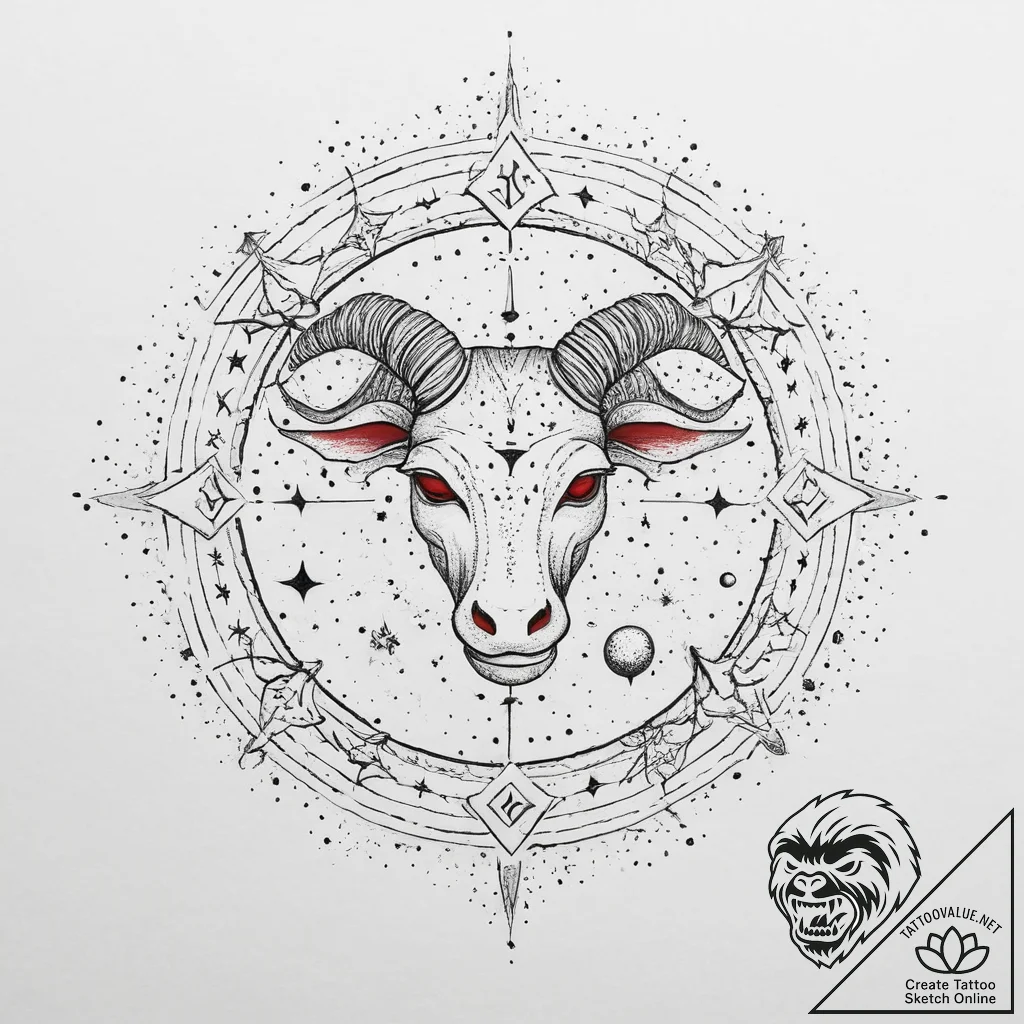 Tattoo design a zodiac glyph composed of tiny... - tattoo sketch (№1754065138_0, 01.08.2025 16:18) — tattoovalue.net