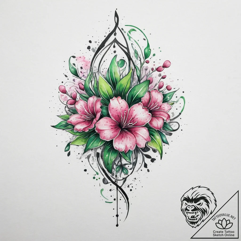 Tattoo sketch: watercolor splashes of pink, g... - tattoo sketch (№1754065339_0, 01.08.2025 16:22) — tattoovalue.net