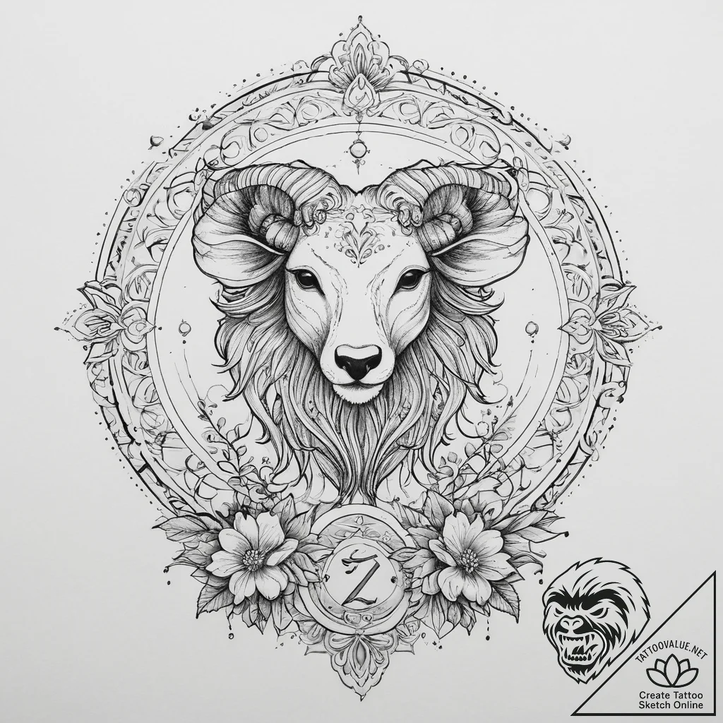 Tattoo design a minimalist outline of a zodia... - tattoo sketch (№1754065543_0, 01.08.2025 16:25) — tattoovalue.net