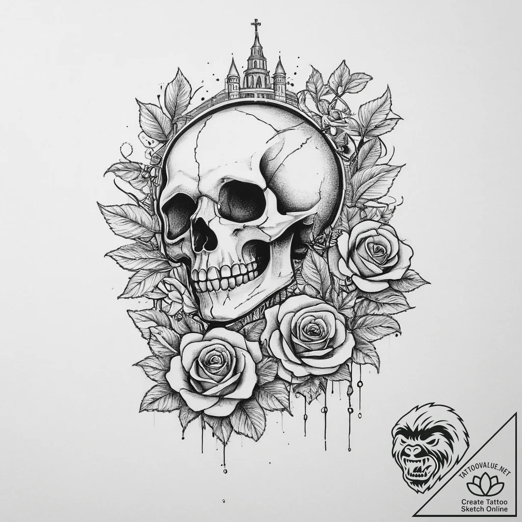Tattoo design a highly detailed miniature cit... - tattoo sketch (№1754066158_0, 01.08.2025 16:35) — tattoovalue.net