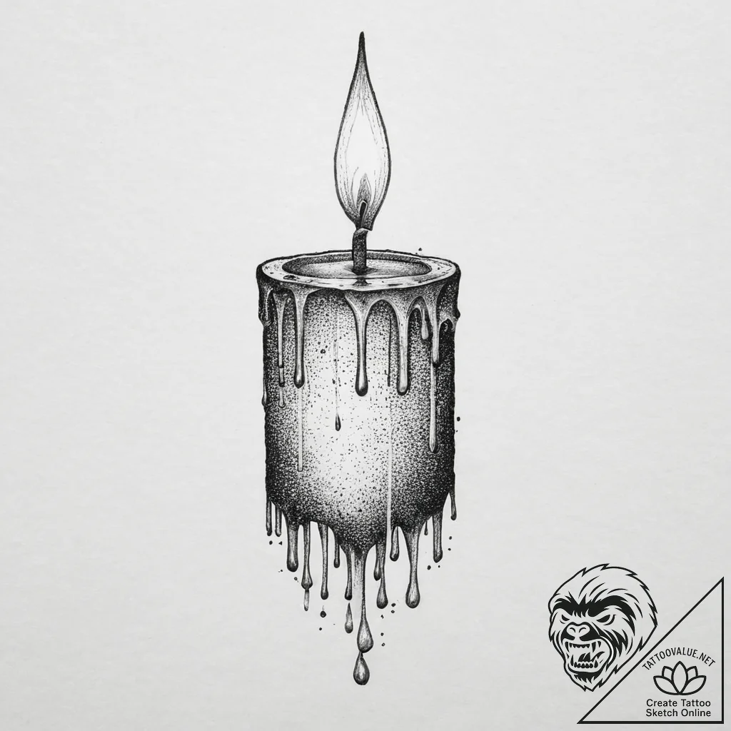 Tattoo design a single, dripping candle, evok... - tattoo sketch (№1754066363_0, 01.08.2025 16:39) — tattoovalue.net