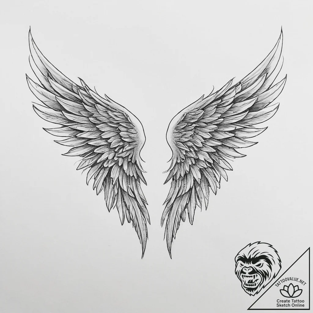 Angel wings, concept art for tattoo, on a cle... - tattoo sketch (№1754066570_0, 01.08.2025 16:42) — tattoovalue.net