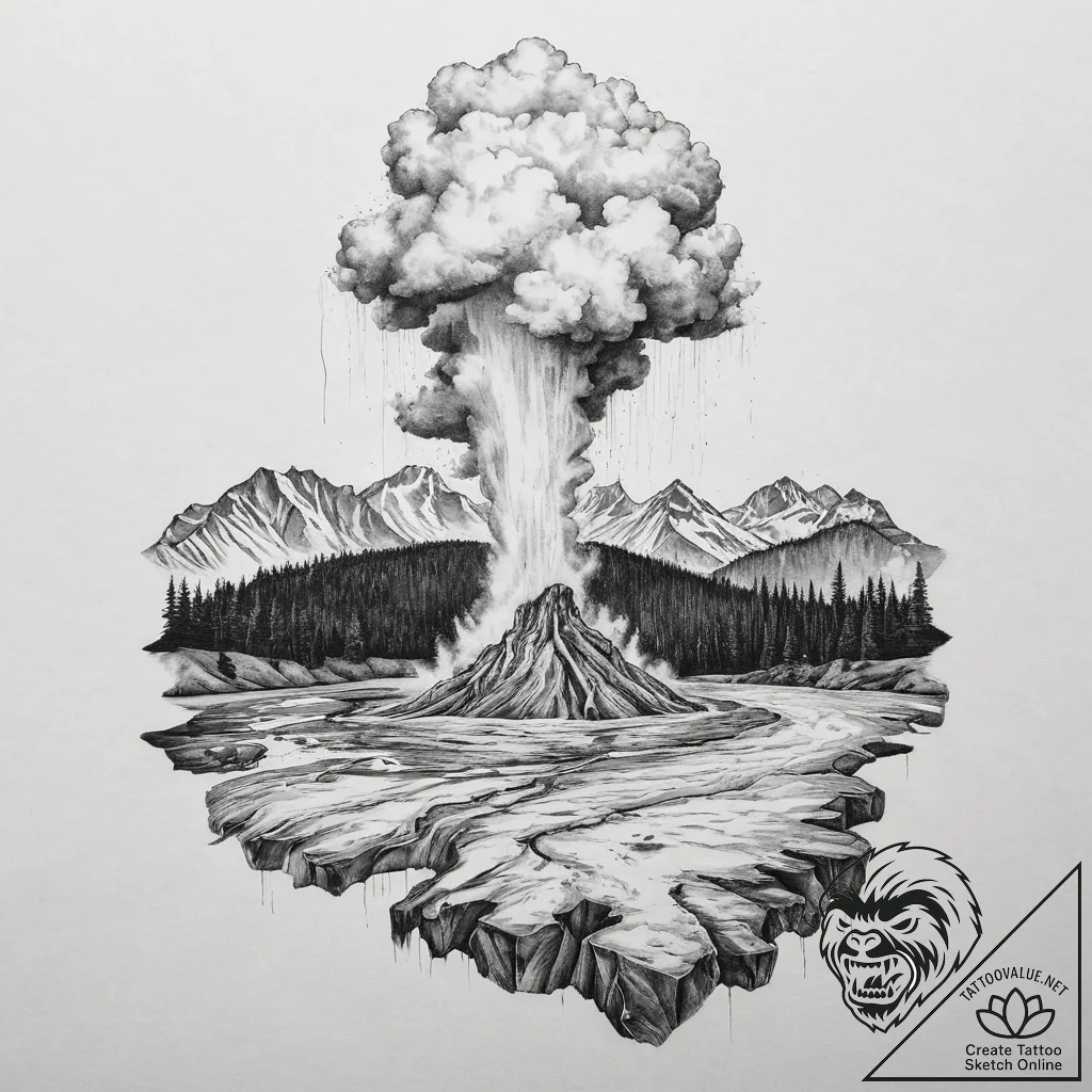 The geysers of yellowstone national park erup... - tattoo sketch (№1754066773_0, 01.08.2025 16:46) — tattoovalue.net
