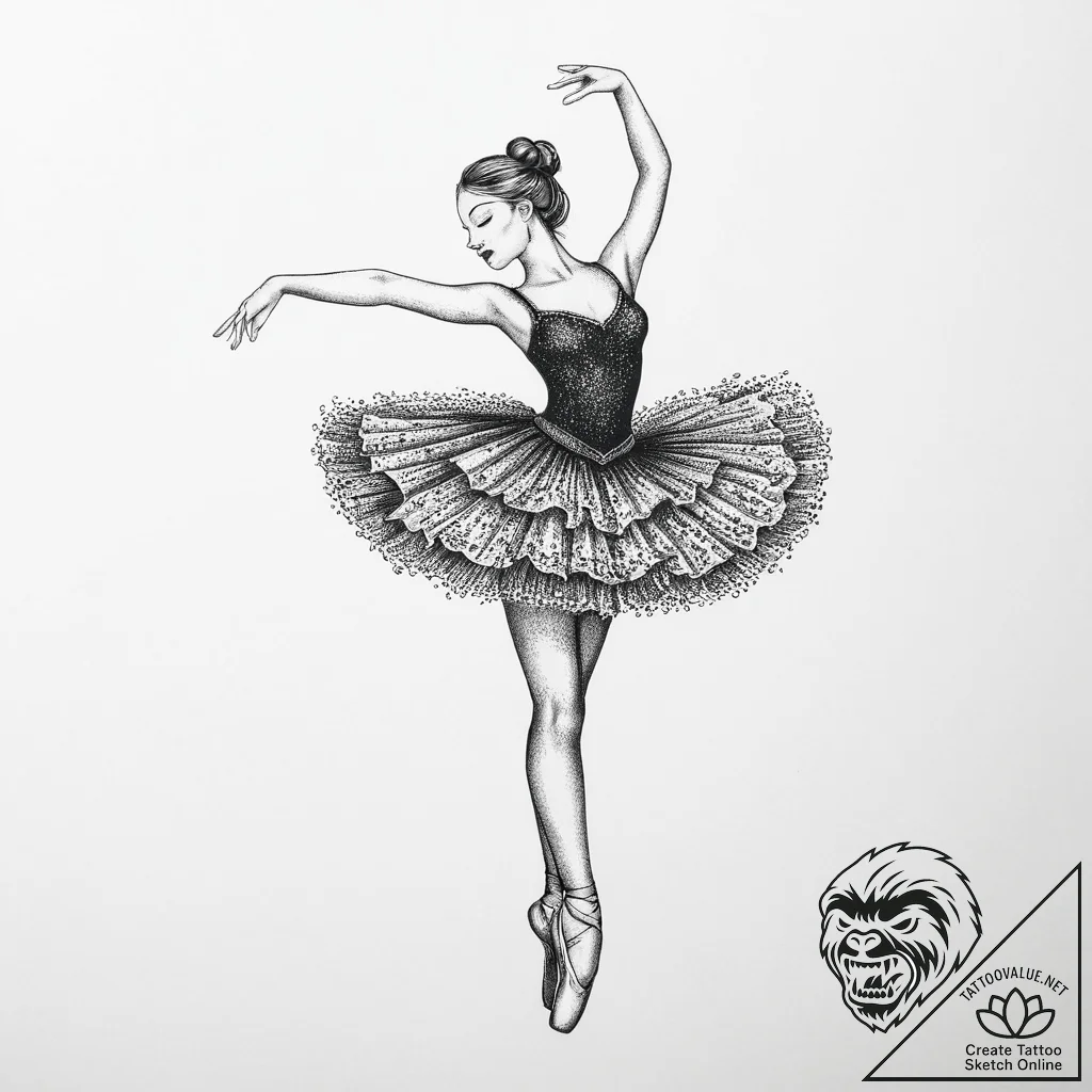A music box with a dancing ballerina, ink ill... - tattoo sketch (№1754068612_0, 01.08.2025 17:16) — tattoovalue.net