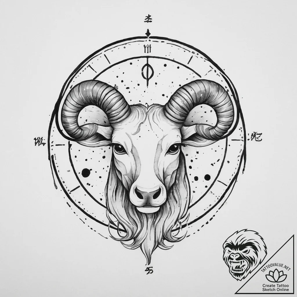 Tattoo sketch a single zodiac glyph with a vi... - tattoo sketch (№1754071464_0, 01.08.2025 18:04) — tattoovalue.net
