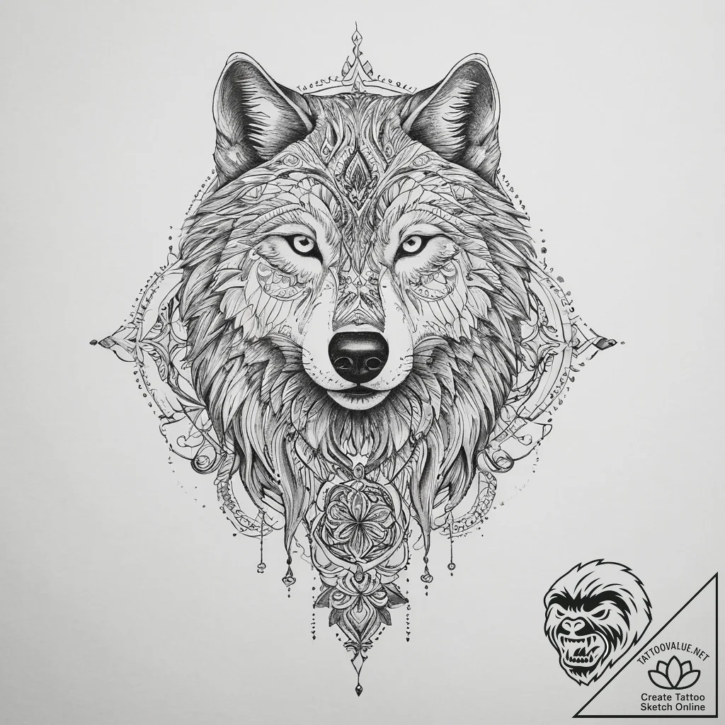 Tattoo design: a wolf and a bear, sacred anim... - tattoo sketch (№1754071675_0, 01.08.2025 18:07) — tattoovalue.net