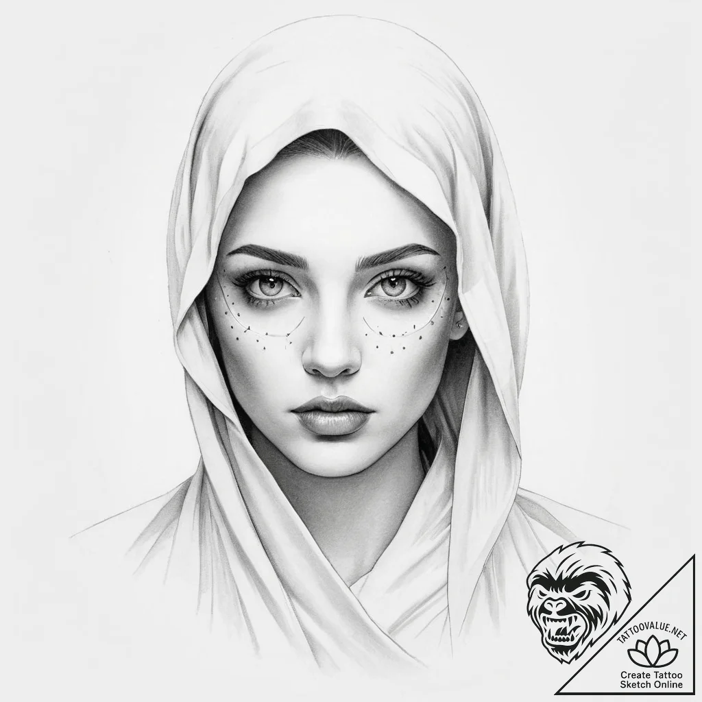 Tattoo sketch a veiled woman's face, with onl... - tattoo sketch (№1754072079_0, 01.08.2025 18:14) — tattoovalue.net