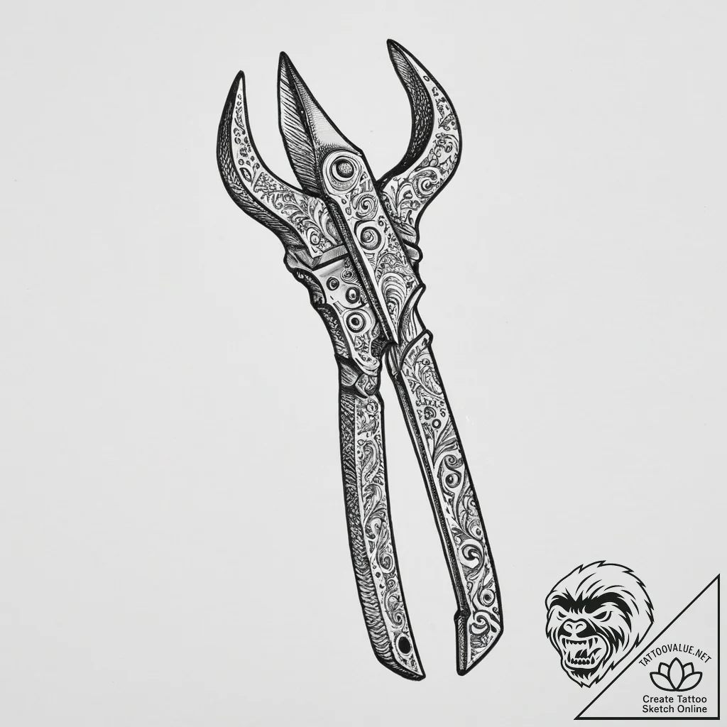Tattoo sketch a blacksmith's tongs holding a... - tattoo sketch (№1754072278_0, 01.08.2025 18:17) — tattoovalue.net