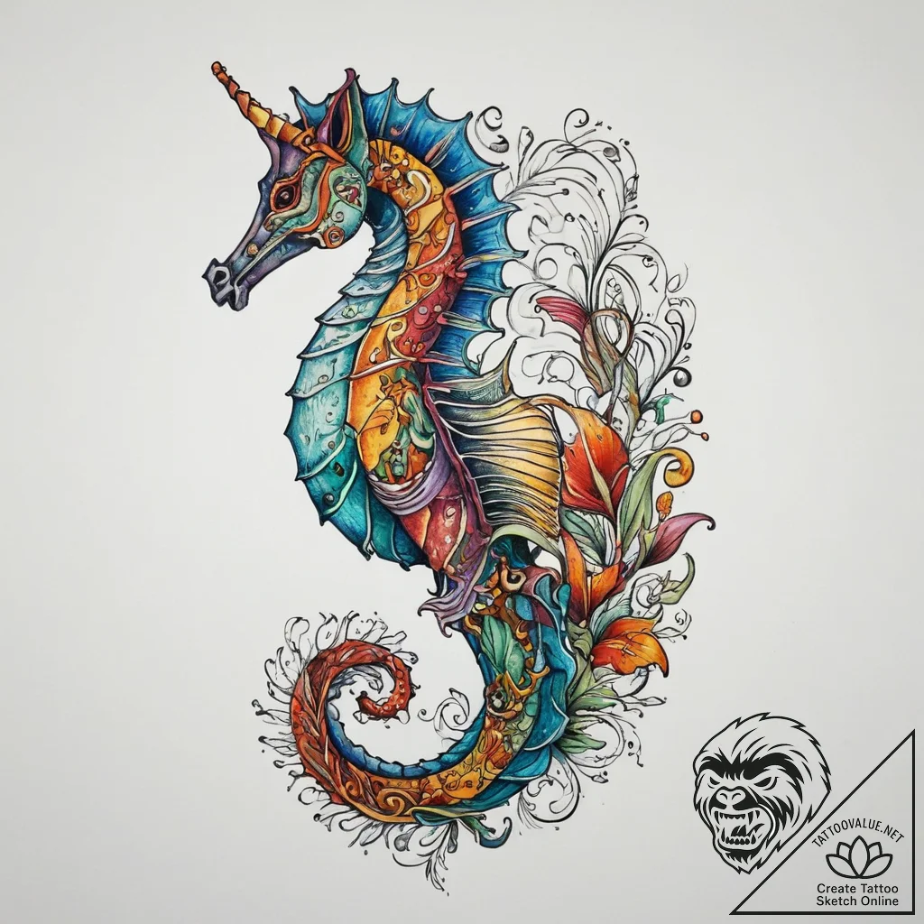 A hippocampus (mythological seahorse), artist... - tattoo sketch (№1754073502_0, 01.08.2025 18:38) — tattoovalue.net