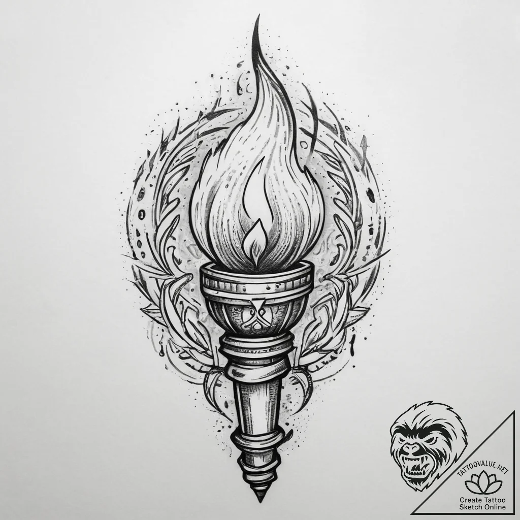 Tattoo design a stylized torch, symbolizing g... - tattoo sketch (№1754074511_0, 01.08.2025 18:55) — tattoovalue.net