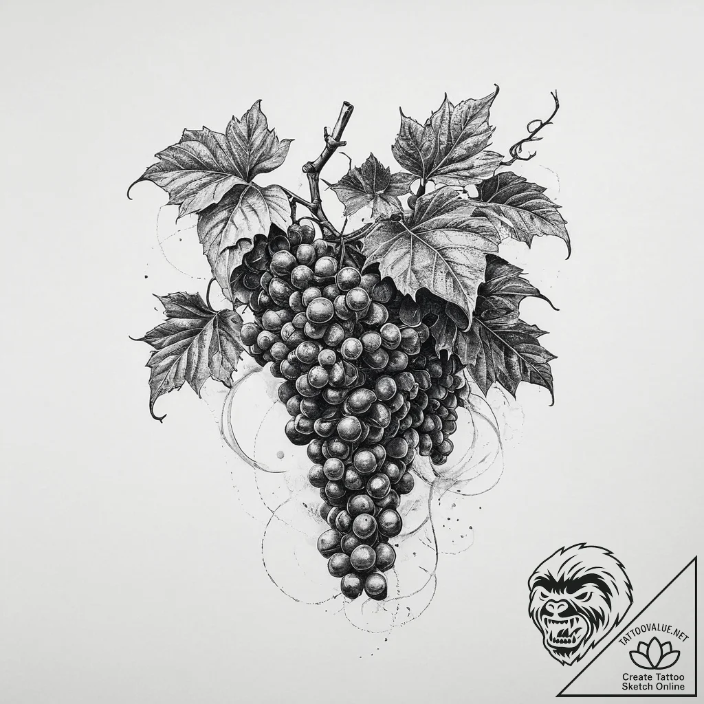 A vineyard in napa valley during the autumn h... - tattoo sketch (№1754074716_0, 01.08.2025 18:58) — tattoovalue.net