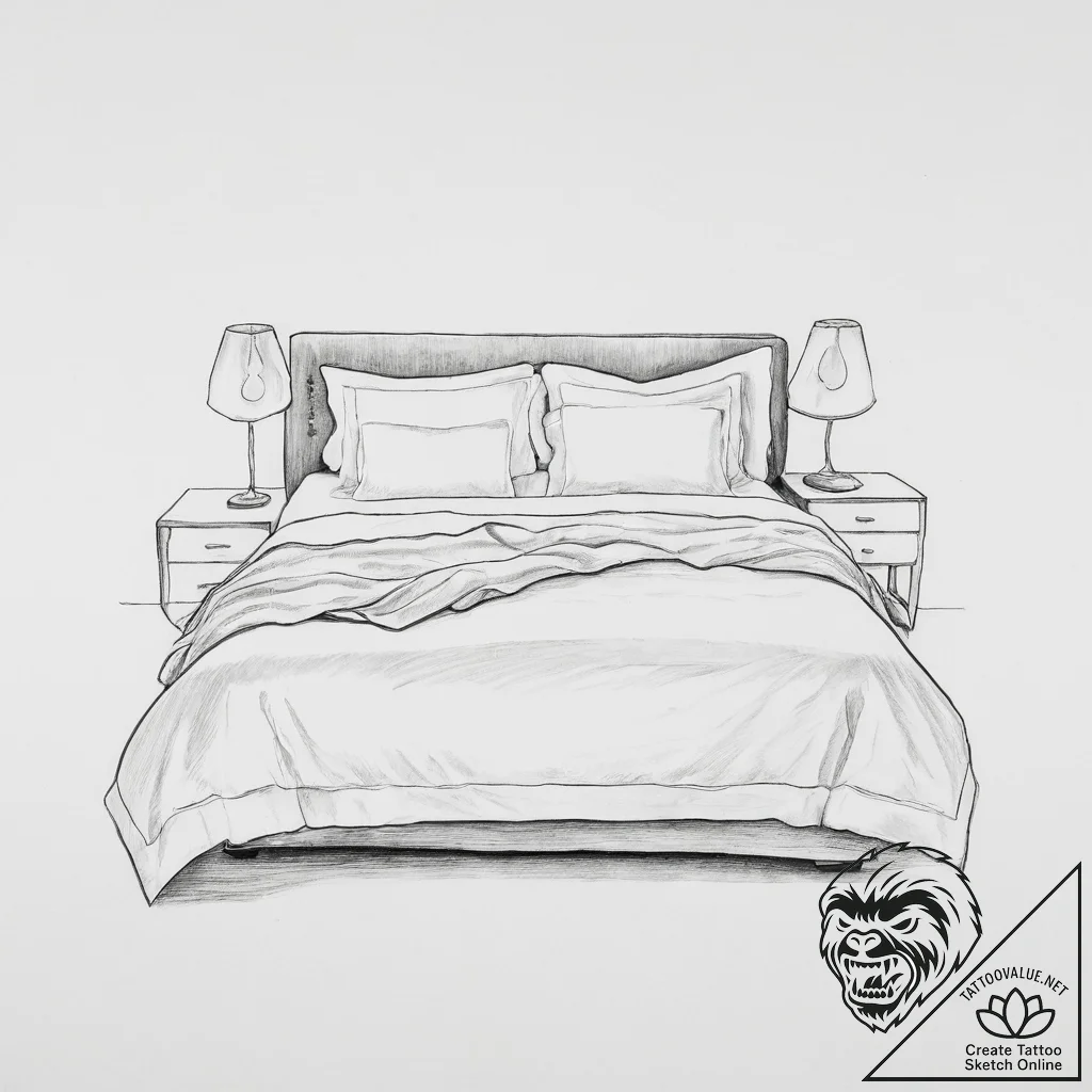 A perfectly made hotel bed with crisp white l... - tattoo sketch (№1754075140_0, 01.08.2025 19:05) — tattoovalue.net