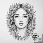 A serene tattoo sketch of the goddess lada, h… – tattoo sketch (№1754075551_0, 01.08.2025 19:12) — tattoovalue.net