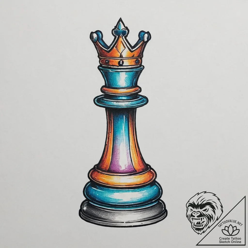 A single chess piece (e.g., the queen), conce... - tattoo sketch (№1754075956_0, 01.08.2025 19:19) — tattoovalue.net