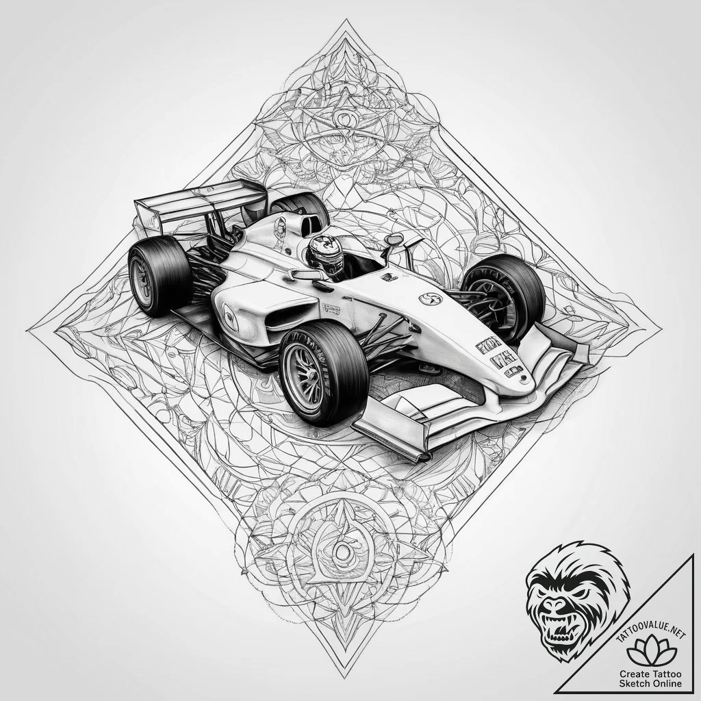 A formula 1 race car speeding down the track,... - tattoo sketch (№1754076154_0, 01.08.2025 19:22) — tattoovalue.net