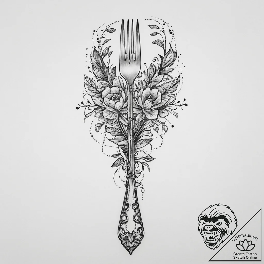 Tattoo design a fork on one, a spoon on the o... - tattoo sketch (№1754076959_0, 01.08.2025 19:35) — tattoovalue.net