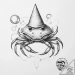 Tattoo design a cancer crab wearing a tiny pa… – tattoo sketch (№1754078174_0, 01.08.2025 19:56) — tattoovalue.net
