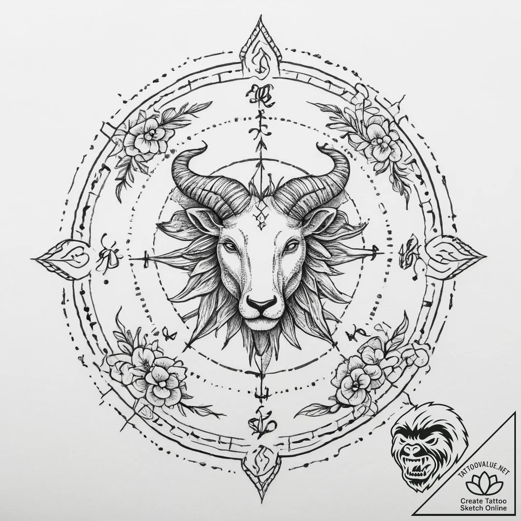 Tattoo sketch a zodiac glyph drawn in a uniqu... - tattoo sketch (№1754078575_0, 01.08.2025 20:02) — tattoovalue.net