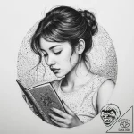 A young woman reading a book on a crowded tok… – tattoo sketch (№1754079790_0, 01.08.2025 20:23) — tattoovalue.net